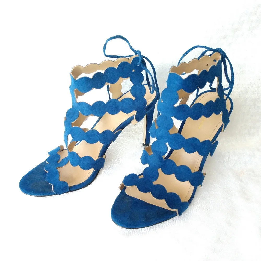 BCBGeneration Heels Shoes CHIKO Blue Suede Strappy Gladiator Size 7.5 M - Picture 3 of 10